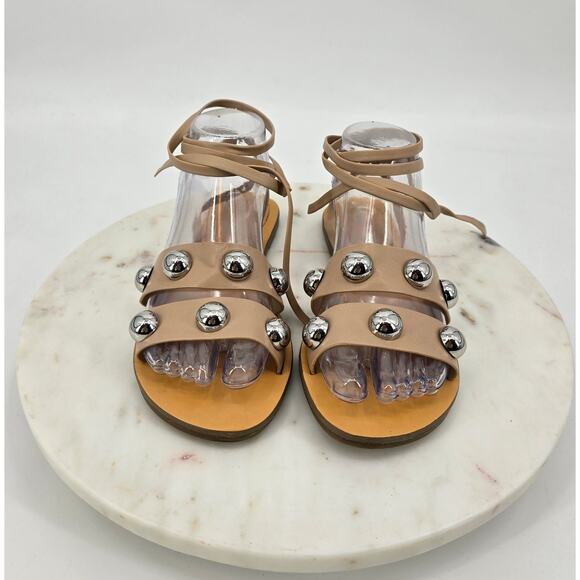 Marc Fisher Nude Studded Ankle Wrap Sandals - Picture 2 of 7